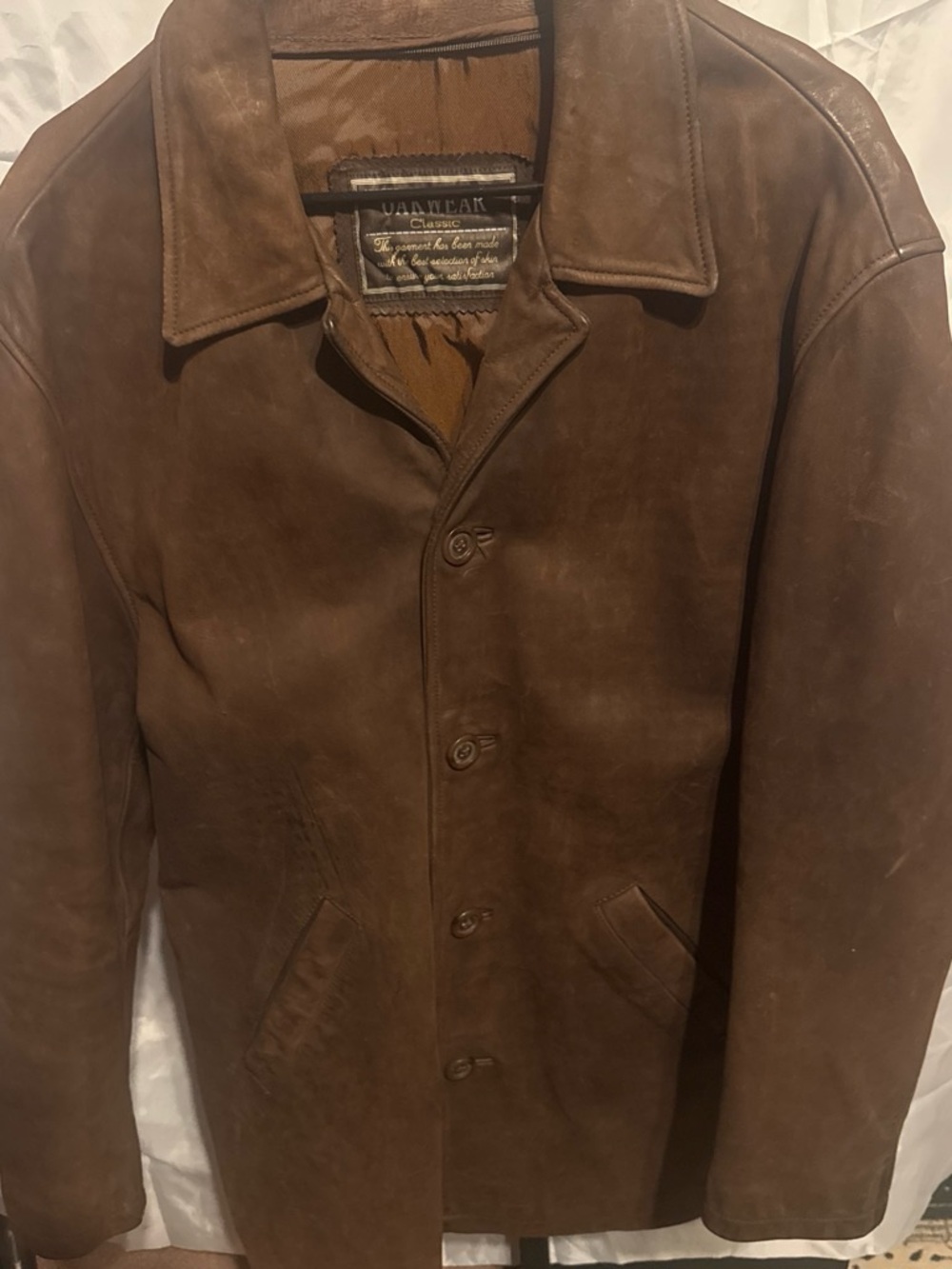 Classic Brown Leather Bomber Jacket by